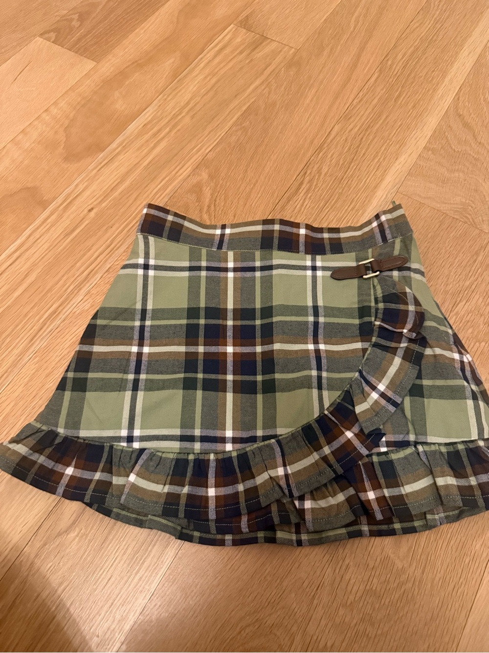 Janie and Jack Plaid Ruffle girls Wrap Skirt in Olive Green 4T